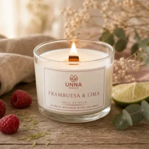Vela aromatica de frambuesa y lima | vela de soja artesanal en vaso